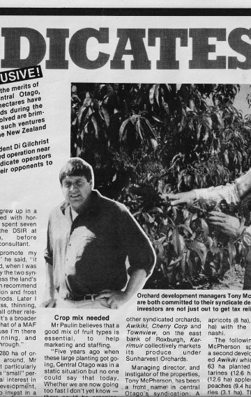 A Review of the Central Otago Orchard Syndicates of the Early 1980’s